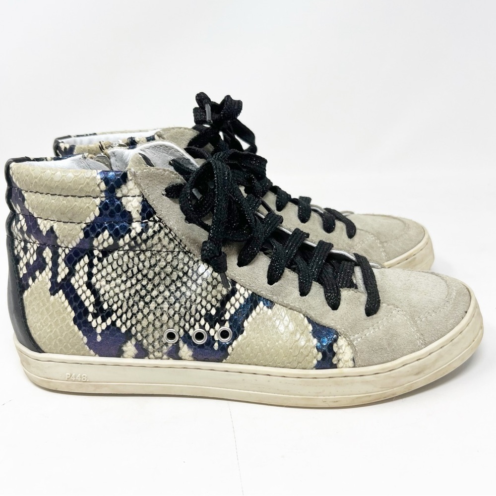 P448 WHIPY PYTHON TAUPE BLACK SNAKESKIN SKATE HIGH TOP SNEAKERS WOMENS SZ 7 - Picture 2 of 6